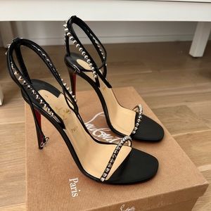 Christian Louboutin So Me 100 Spike Red Sole Sandals. Black / silver with studs